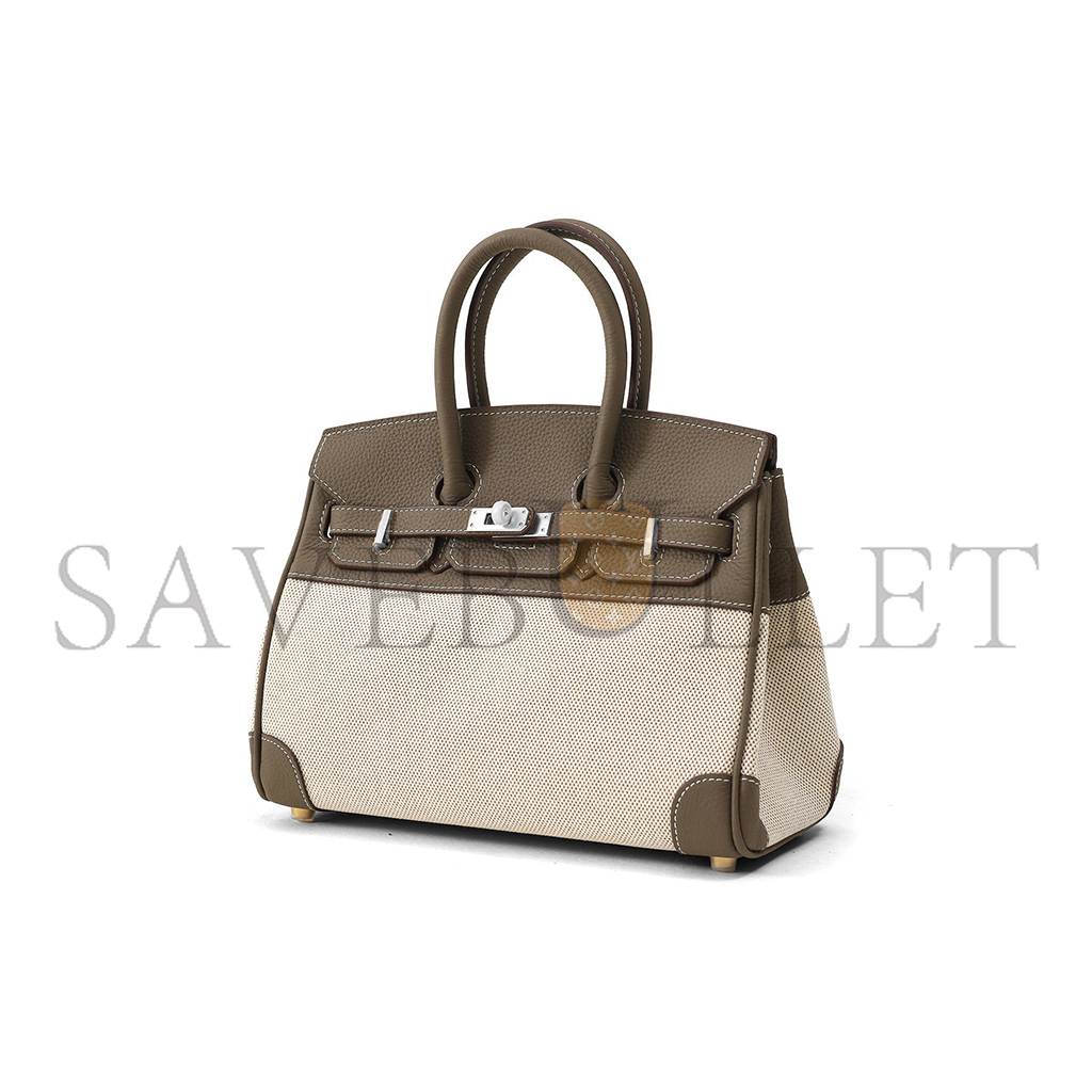 HERMÈS BIRKIN 30 SWIFT CANVAS ELEPHANT GREY SILVER BUCKLE H082686CKAD (30*23*15cm)